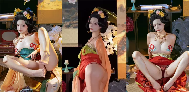 极品福利姬【yuuhui玉汇】唐宫夜宴写真，雍容唐代仕女华丽脱衣，巨乳蜜桃臀诱人沉迷其中